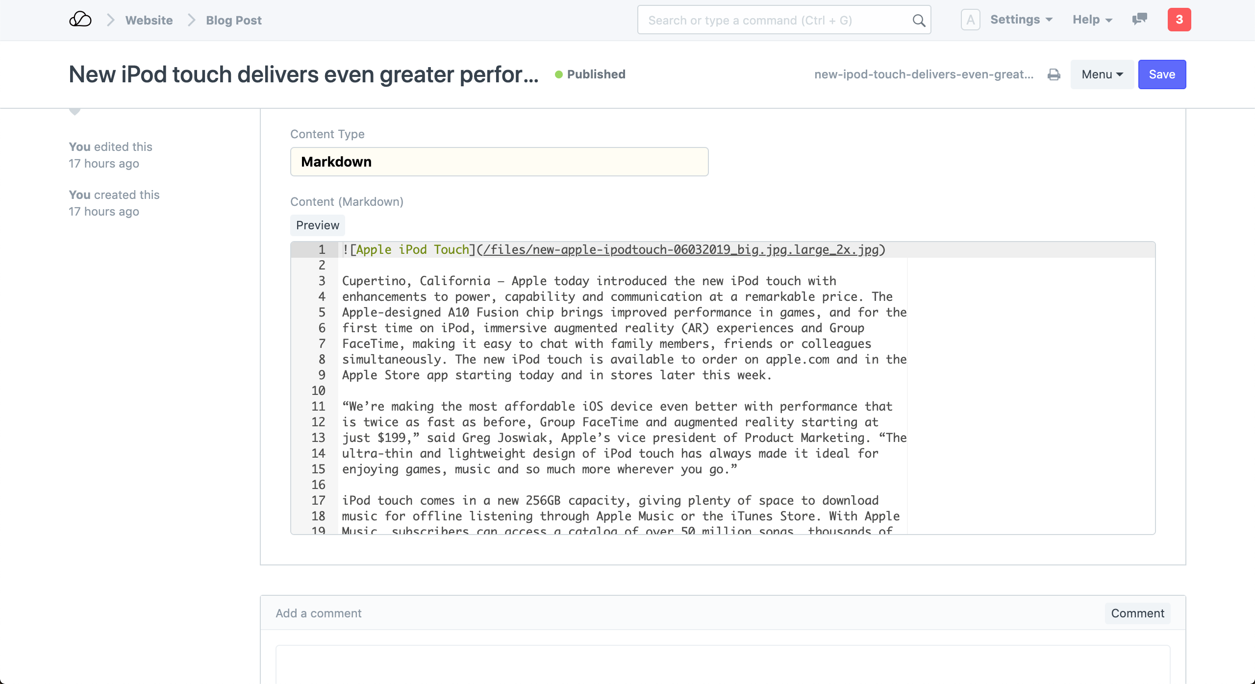 مشاركة مدونة في Markdown