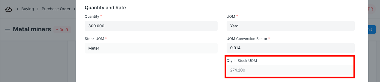 أمر الشراء - UOM