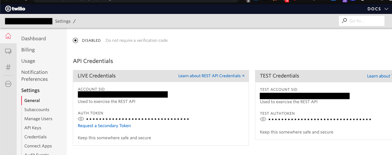 بيانات اعتماد Twilio